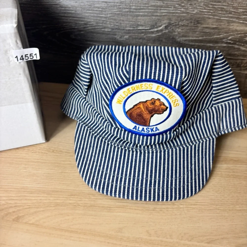 Train Conductor Hat Snap Back Kids Blue Hickory Stripe Wilderness Express Alaska